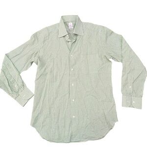 Mastai Ferretti Mens 16 Green White Checked Dress Shirt Made‎ in Italy Tessuto